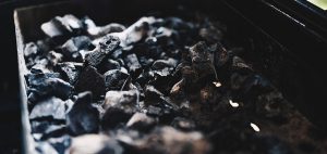 Close up shot of a bucket of coal